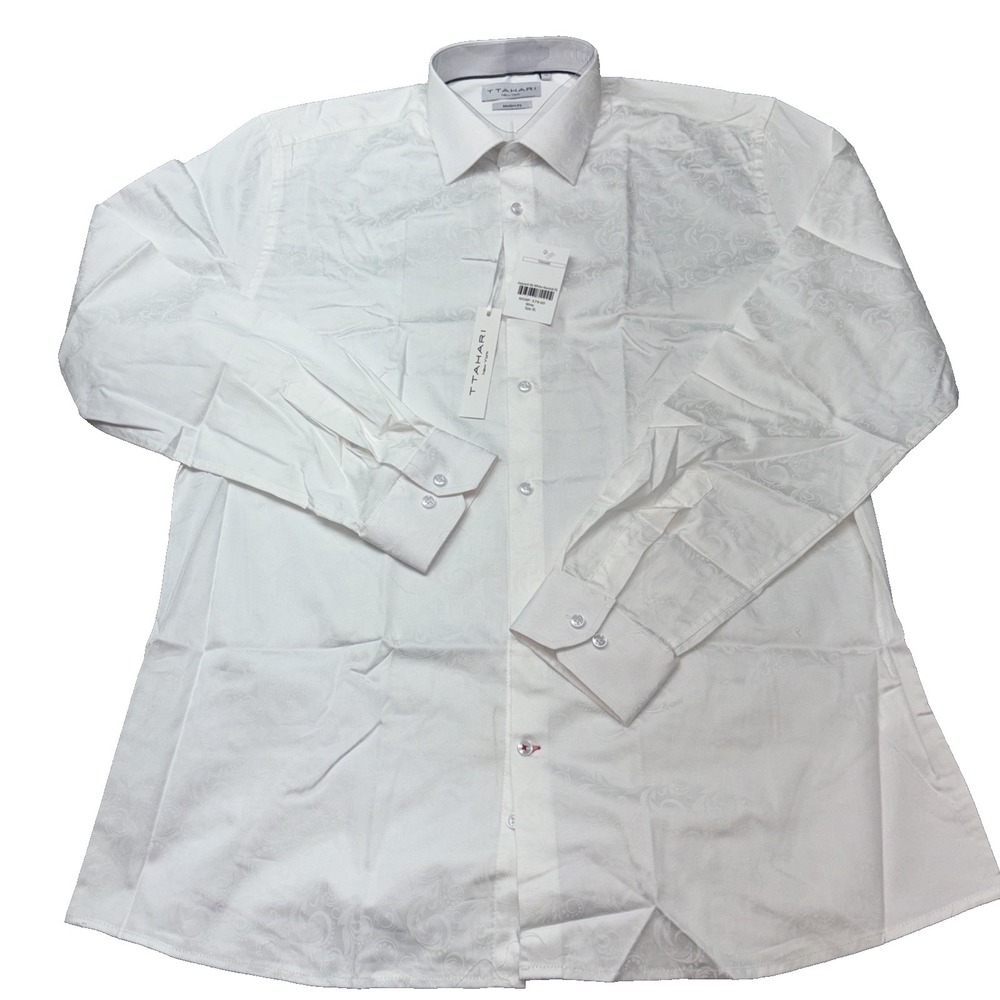 T Tahari New York Modern Fit White Paisley Pattern button-up shirt NWT‎ XL
